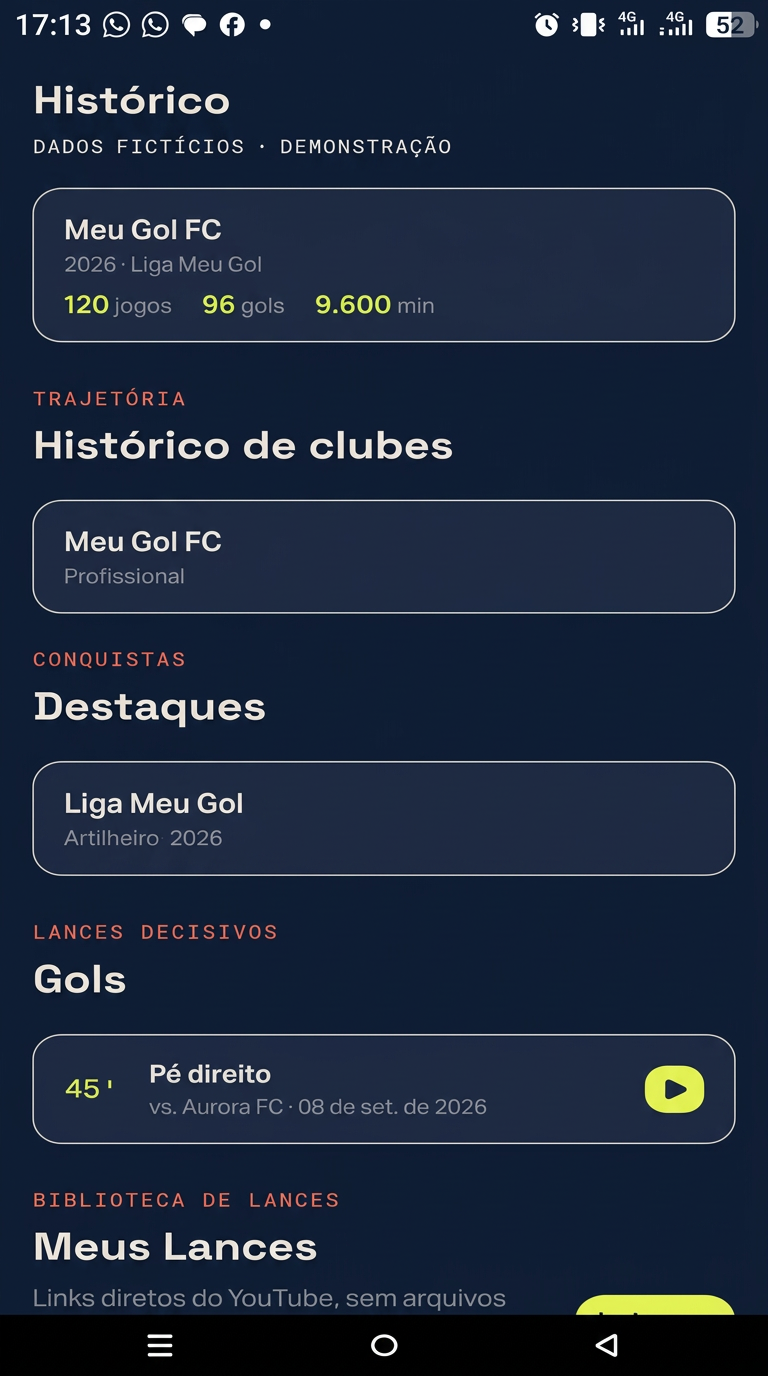 Tela real do Meu Gol: Histórico