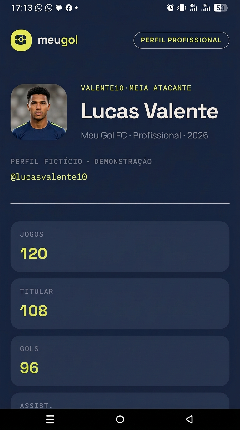 Tela real do perfil do jogador no Meu Gol